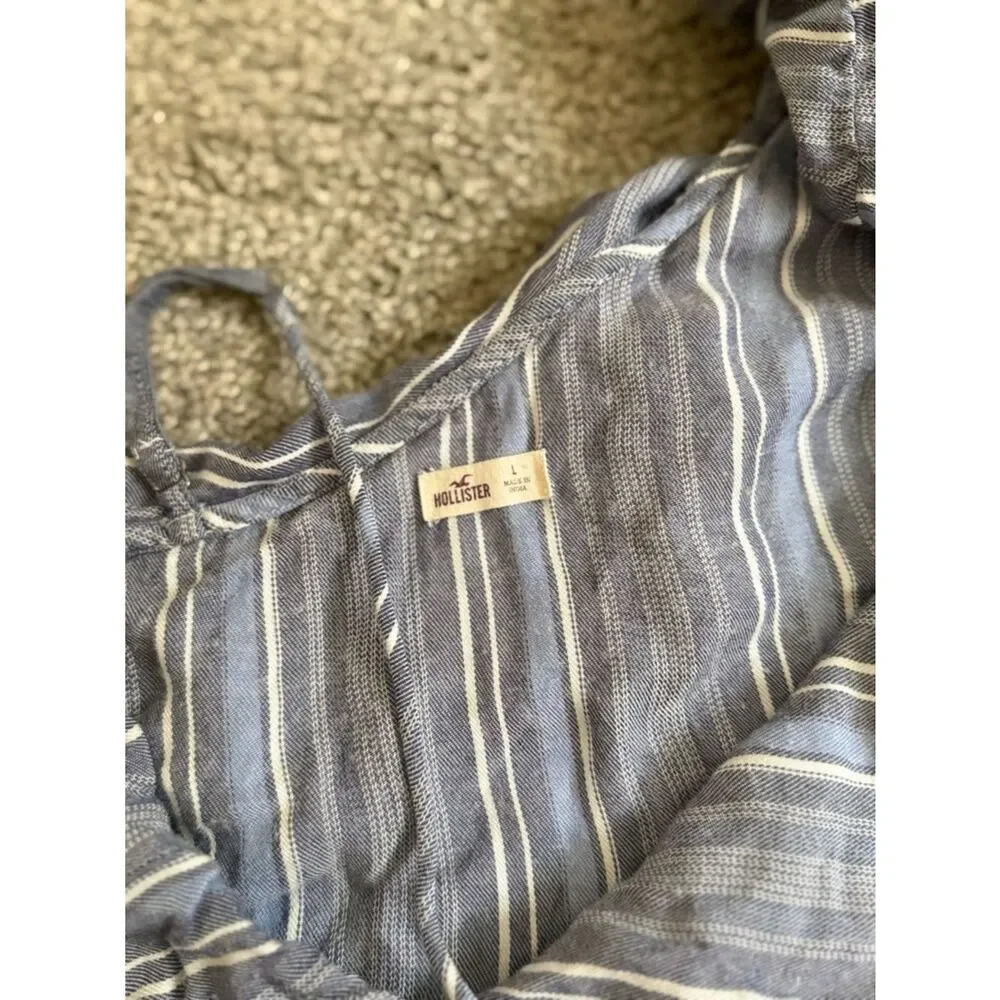 Hollister Blue and White Striped One-Shoulder Ruffle Top